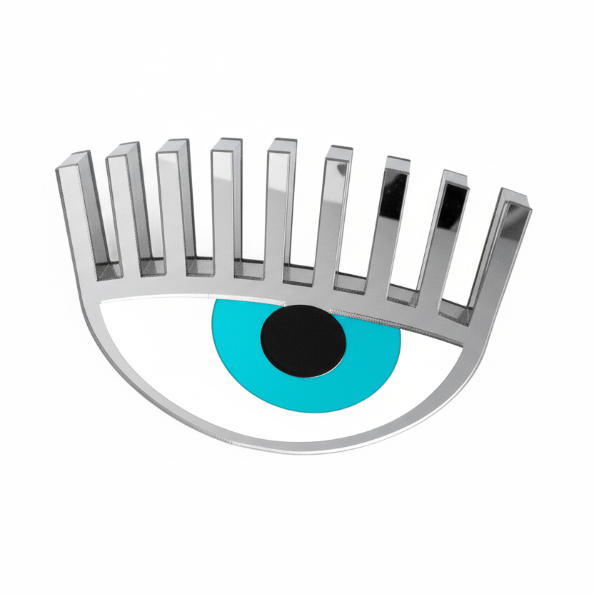 Handmade silver mirror plexiglass evil eye table charm with turquoise center – So Cute by Dimi.