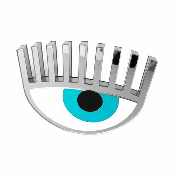 Handmade silver mirror plexiglass evil eye table charm with turquoise center – So Cute by Dimi.