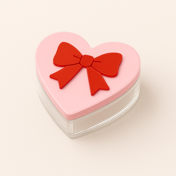 Διάφανο κουτί καρδιά με επικάλυψη κόκκινου/ροζ πλεξί και απλικέ φιόγκο από ακρυλικό»
