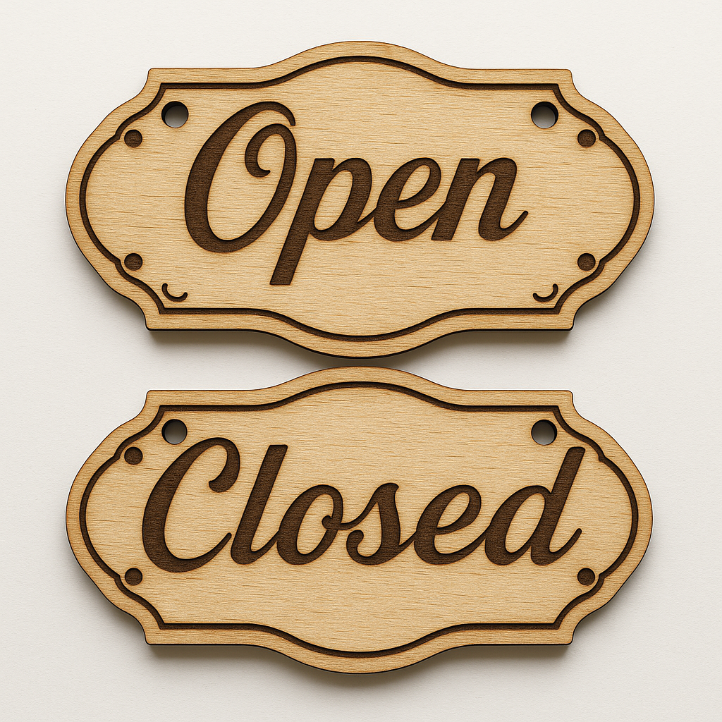 Ξύλινη πινακίδα Open Closed από φυσικό κόντρα πλακέ σημύδας με χάραξη | So Cute Cut