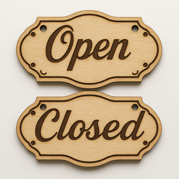Ξύλινη πινακίδα Open Closed από φυσικό κόντρα πλακέ σημύδας με χάραξη | So Cute Cut