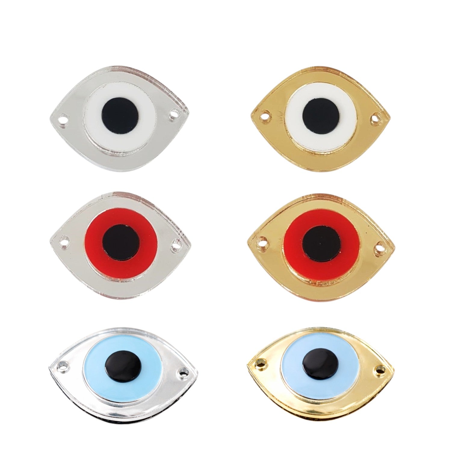 Μοτίφ μάτι plexiglass 30x23mm με 2 τρύπες σε χρυσό/ασημί καθρέφτη και χρωματιστό κέντρο – So Cute Cut