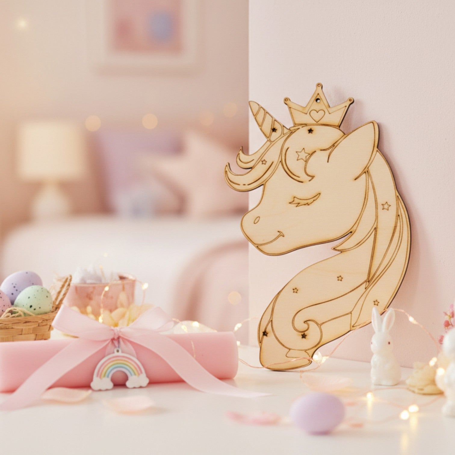 Ξύλινη πλάτη λαμπάδας μονόκερος φυσικό ξύλο 27 cm So Cute Cut