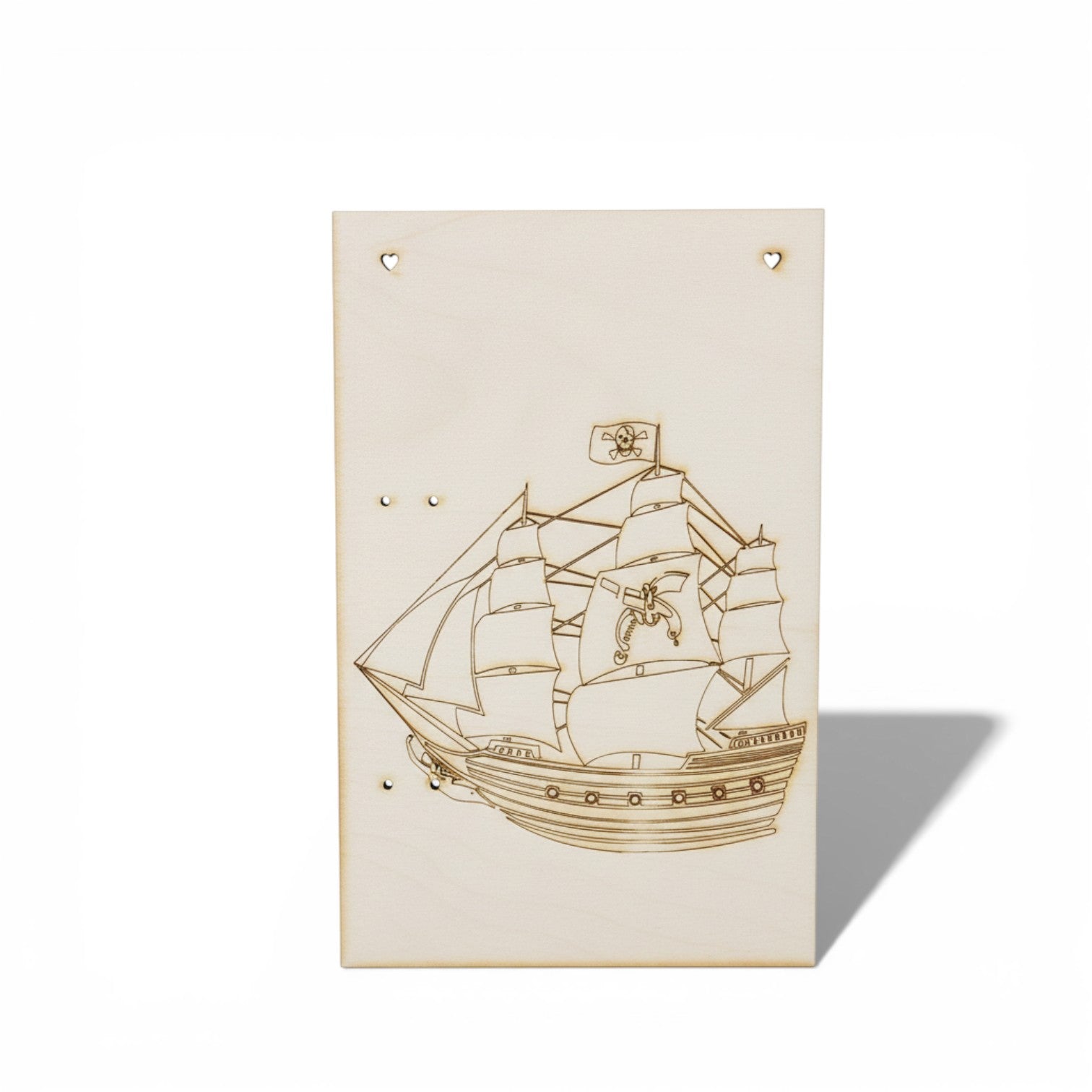 Ξύλινη ορθογώνια πλάτη λαμπάδας με χάραξη πειρατικό πλοίο 28x18 cm