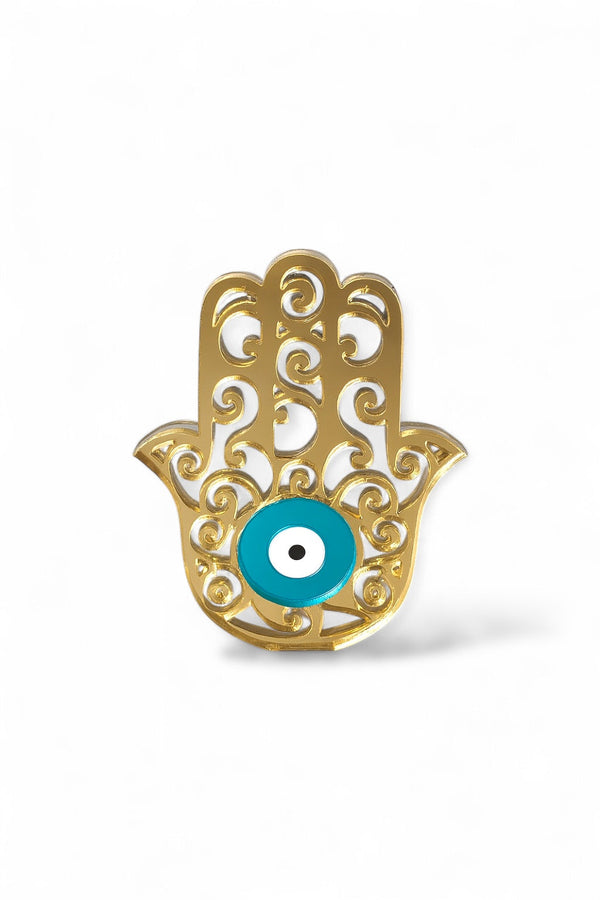 Γούρι plexiglass χεράκι χρυσό καθρέφτη με τυρκουάζ μάτι – So Cute by Dimi