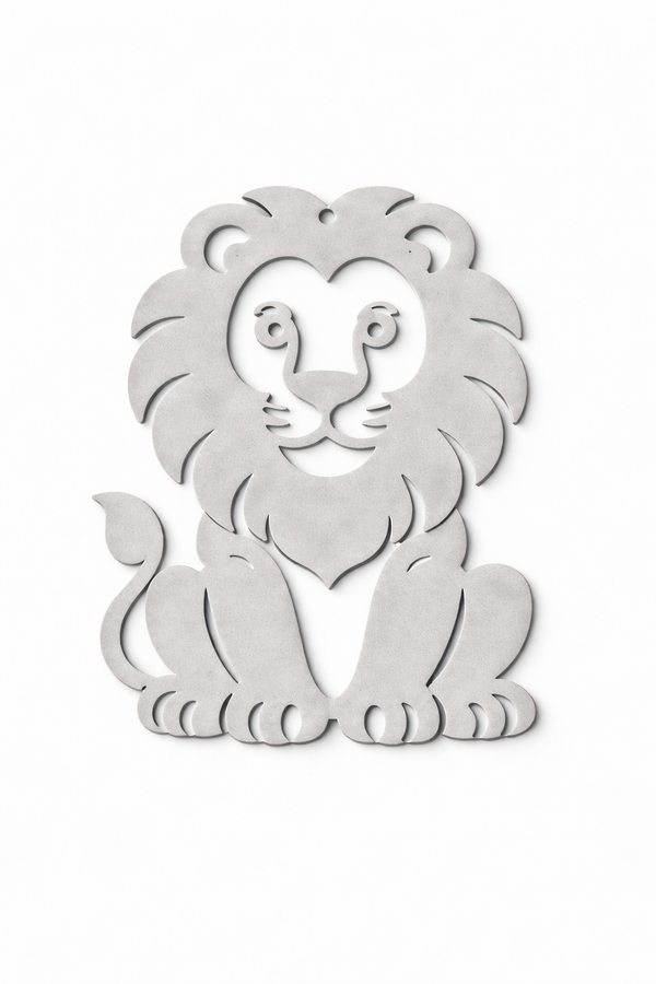 Λιονταράκι από γκρι πλεξιγκλάς με cutouts, διακοσμητική παιδική φιγούρα 10 εκ για χειροποίητες κατασκευές και μπομπονιέρες