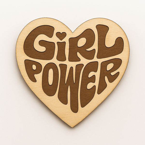 Ξύλινη καρδιά με χαραγμένο “GIRL POWER” σε bubble γράμματα, κομμένη από φυσικό κόντρα πλακέ - So Cute Cut