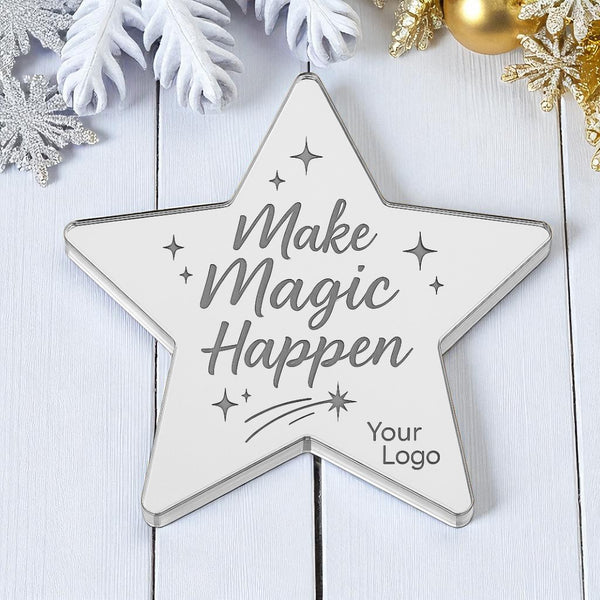  Γούρι αστέρι με μήνυμα Make Magic Happen από ασημί καθρέφτη plexiglass-So Cute Cut