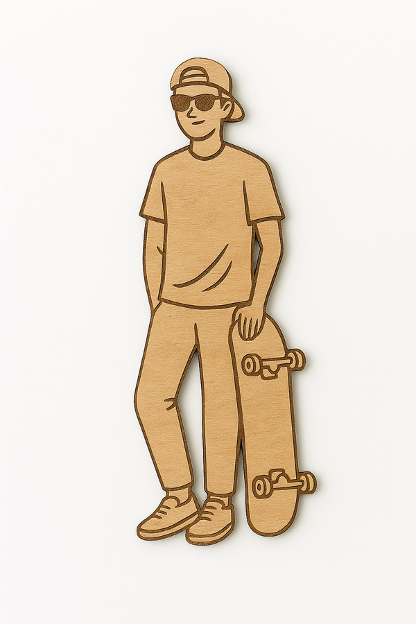  Ξύλινη φιγούρα skater με σκέιτμπορντ δίπλα του, με χάραξη, So Cute Cut