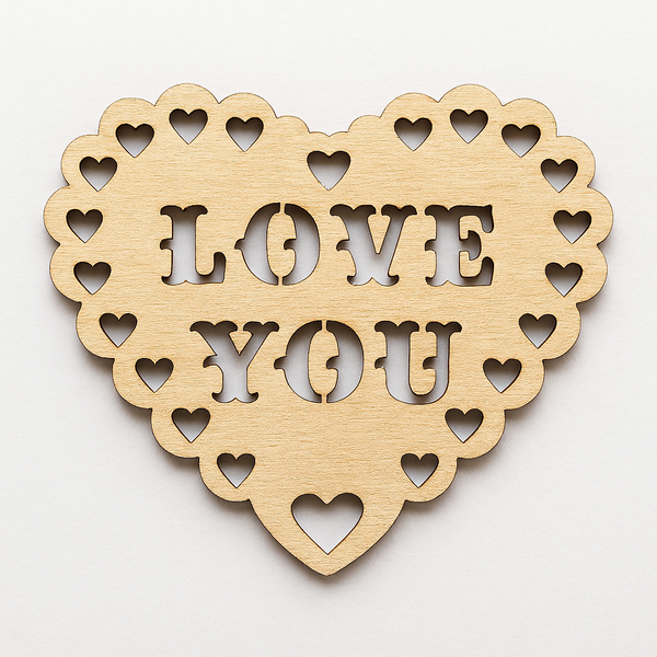 Ξύλινη καρδιά με χάραξη Love You και διάτρητα καρδούλια στο περίγραμμα – 3mm κοντραπλακέ So Cute Cut