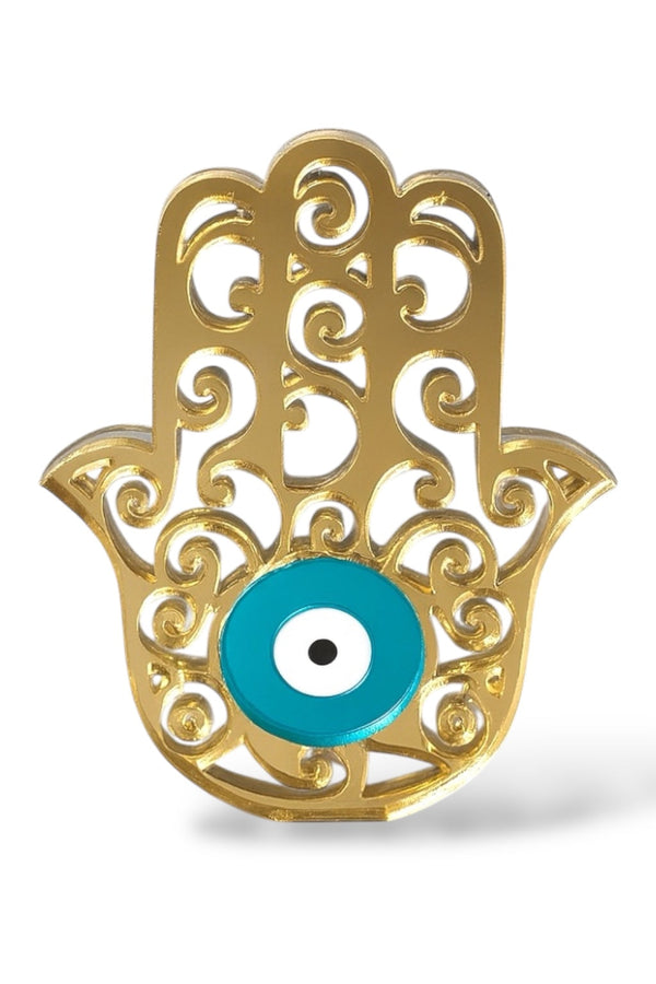 Γούρι plexiglass χεράκι χρυσό καθρέφτη με τυρκουάζ μάτι – So Cute by Dimi