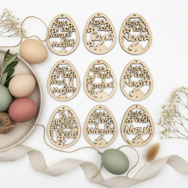 Ξύλινο πασχαλινό διακοσμητικό αυγό με χάραξη Καλό Πάσχα για όλη την οικογένεια