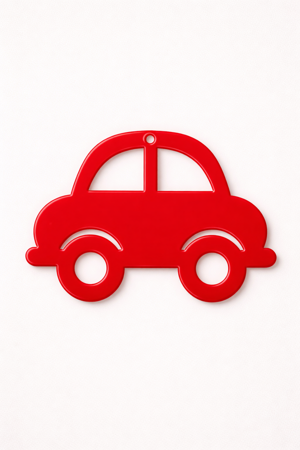 Κρεμαστό παιδικό αυτοκινητάκι από πλεξιγκλάς κόκκινο με cutouts, διαστάσεις 10×7 εκ