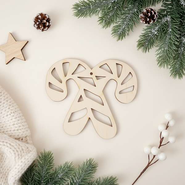 Ξύλινα Ζαχαρωτά (Candy Canes) με Cutout – Συσκευασία 3 τμχ