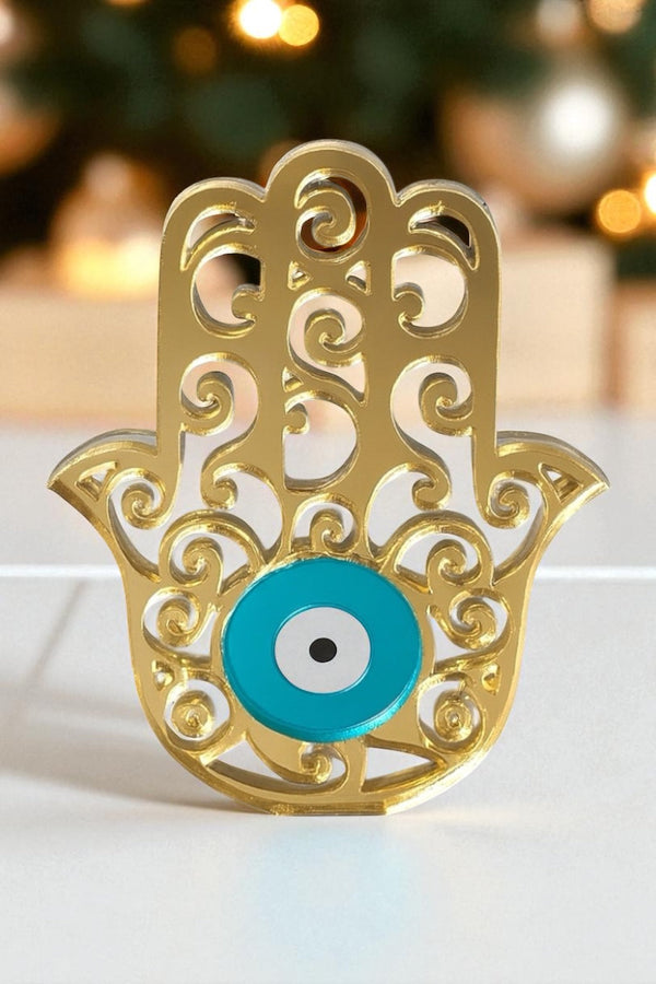 Γούρι plexiglass χεράκι χρυσό καθρέφτη με τυρκουάζ μάτι – So Cute by Dimi