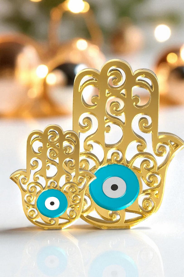 Γούρι plexiglass χεράκι χρυσό καθρέφτη με τυρκουάζ μάτι – So Cute by Dimi