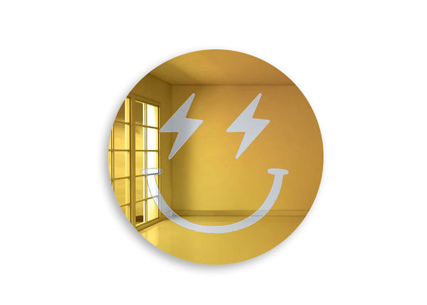 Διακοσμητικός ακρυλικός καθρέφτης τοίχου Smilley Face με αστραπές - So Cute Cut