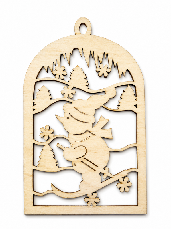 Snowman Winter Scene laser cut DIY Christmas ornament από So Cute Cut, χριστουγεννιάτικο διακοσμητικό στοιχείο με χιονάνθρωπο σε χειμωνιάτικο τοπίο για γούρια και DIY κατασκευές.
