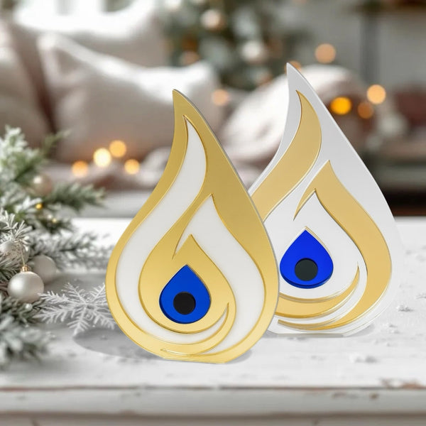 Γούρι φλόγα από πλεξιγκλάς καθρέφτη χρυσό και ασημί – So Cute by Dimi