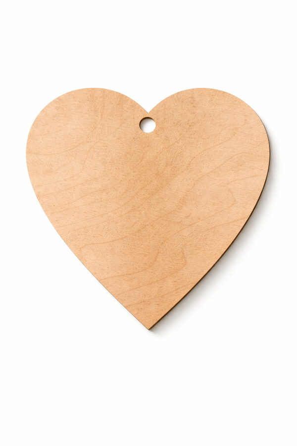 Ξύλινη καρδιά Pure από mdf σημύδα με φυσικά νερά και τρύπα στο κέντρο, laser cut, σε λευκό φόντο