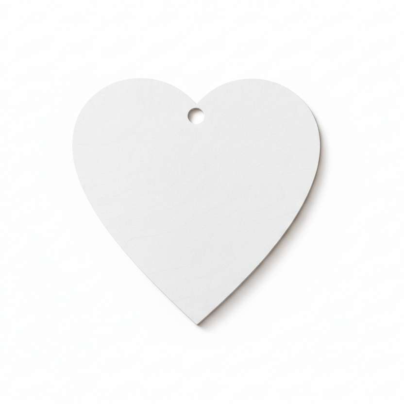 Ξύλινη καρδιά Pure από λευκό mdf και τρύπα στο κέντρο, laser cut, σε λευκό φόντο