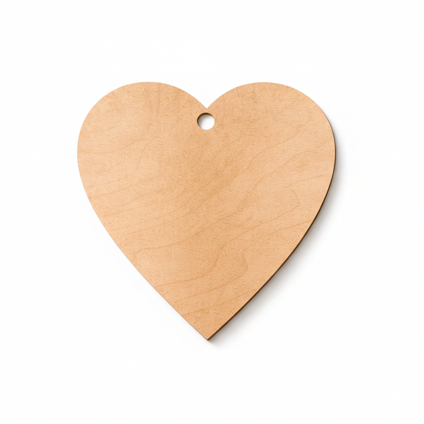 Ξύλινη καρδιά Pure από κόντρα πλακέ σημύδα με φυσικά νερά και τρύπα στο κέντρο, laser cut, σε λευκό φόντο