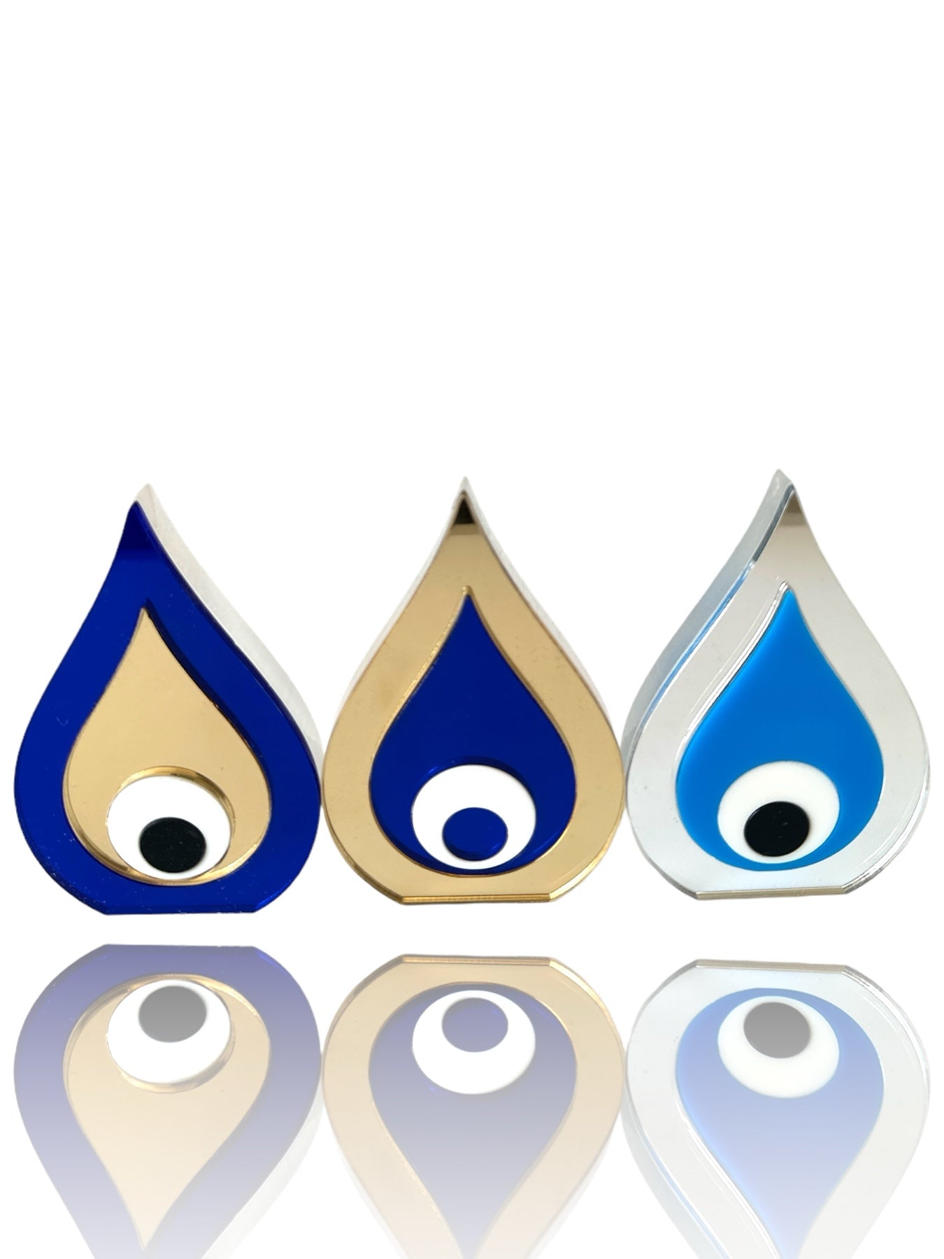 Χειροποίητο επιτραπέζιο ματάκι drop από πλεξιγκλάς καθρέφτη σε μοντέρνο σχέδιο, διαστάσεων 10,5×7 εκ.