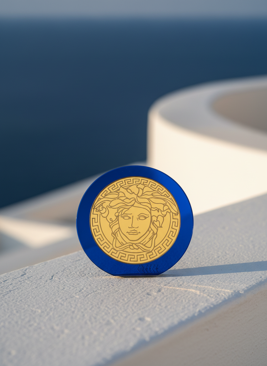 Γούρι μέδουσα από πλεξιγκλάς καθρέφτη σε στρογγυλό σχήμα, χειροποίητο, διάμετρος 12,5 εκ.