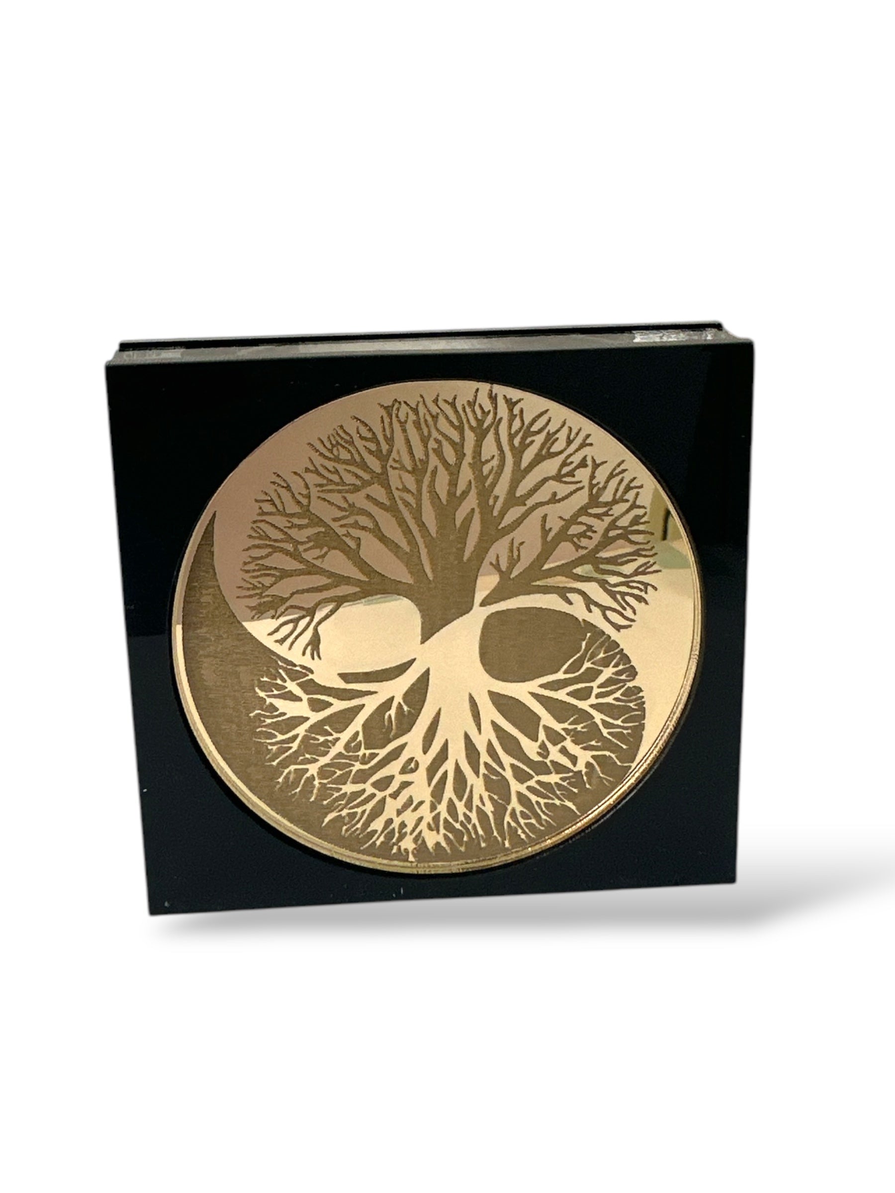 Yin Yang Tree γούρι, επιτραπέζιο χειροποίητο ξύλο & χρυσό plexiglass με Δέντρο Ζωής – So Cute by Dimi