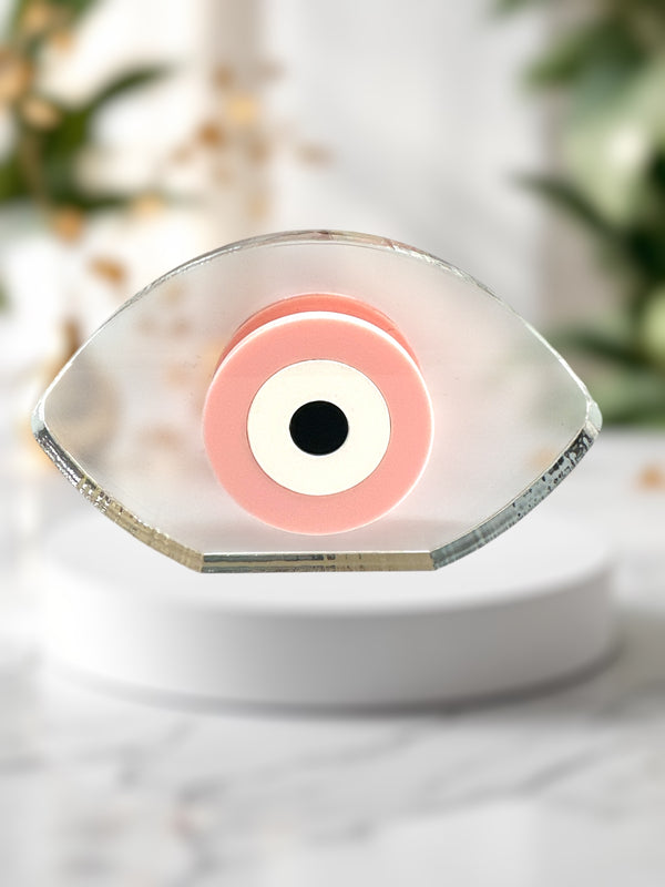 Επιτραπέζιο plexiglass γούρι με ροζ ματάκι – ιδανικό για μπομπονιέρες βάπτισης | So Cute Cut
