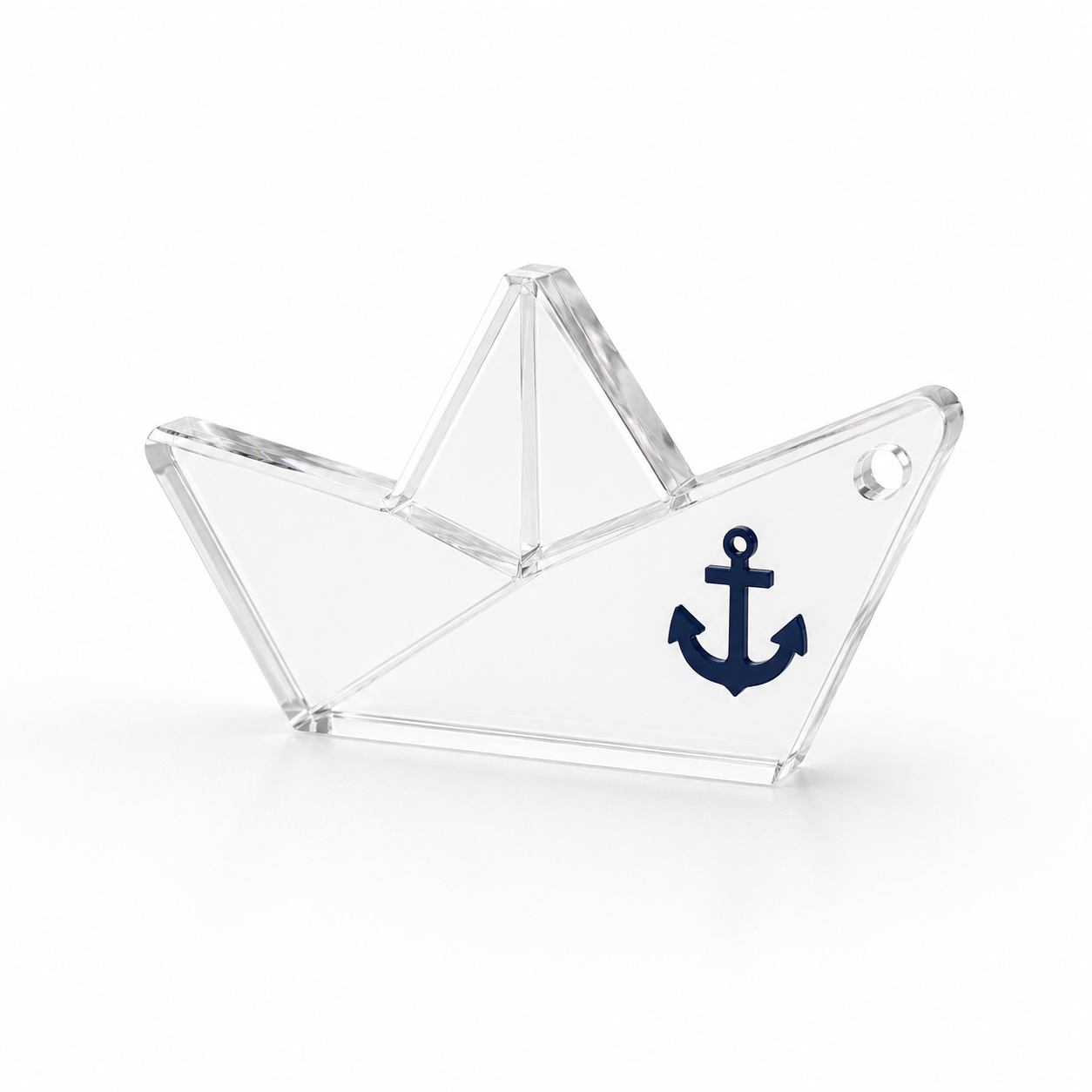 Minimal αυτοστήριζο paper boat 6cm από διάφανο πλεξιγκλάς 10mm με navy ή κόκκινη άγκυρα για μπομπονιέρα βάπτισης by So Cute Cut
