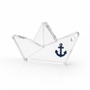Minimal αυτοστήριζο paper boat 6cm από διάφανο πλεξιγκλάς 10mm με navy ή κόκκινη άγκυρα για μπομπονιέρα βάπτισης by So Cute Cut