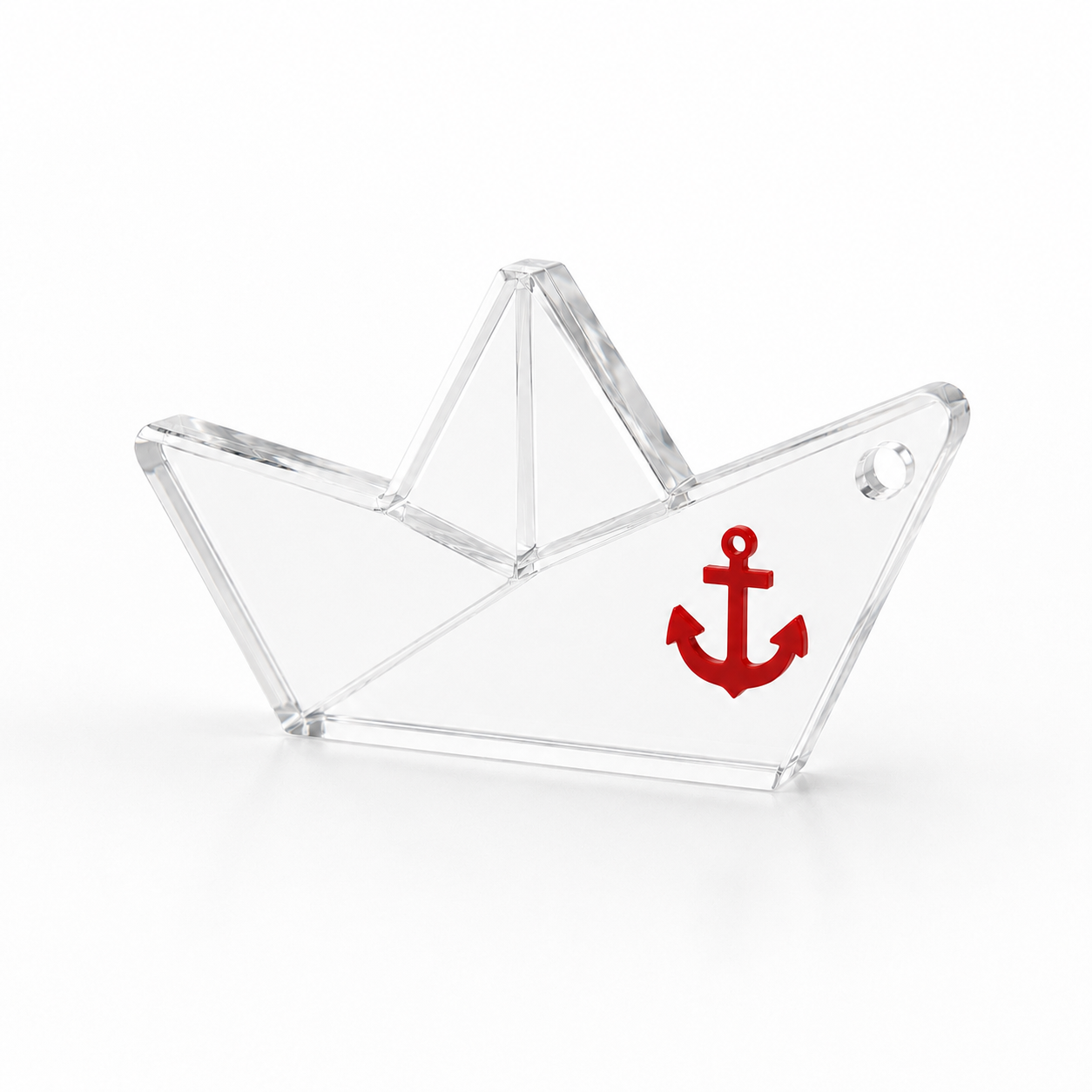 Minimal αυτοστήριζο paper boat 6cm από διάφανο πλεξιγκλάς 10mm με navy ή κόκκινη άγκυρα για μπομπονιέρα βάπτισης by So Cute Cut