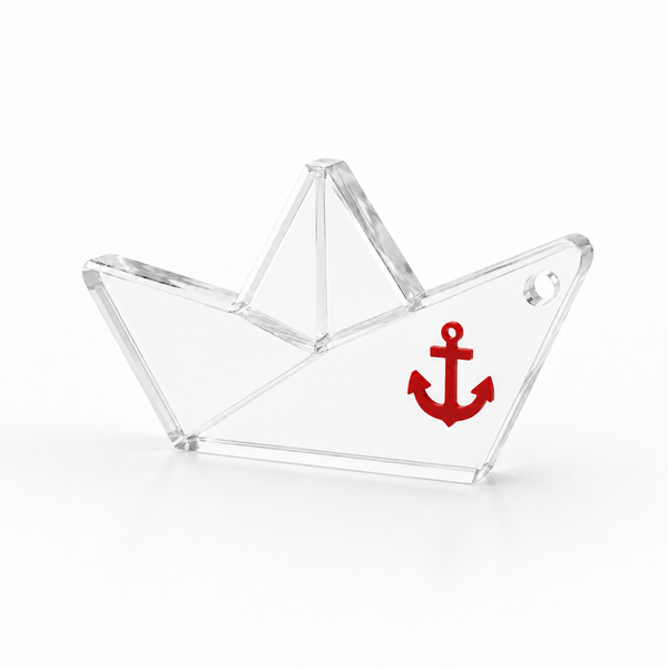 Minimal αυτοστήριζο paper boat 6cm από διάφανο πλεξιγκλάς 10mm με navy ή κόκκινη άγκυρα για μπομπονιέρα βάπτισης by So Cute Cut