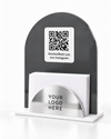 Σκούρα γκρι καρτοθήκη Arch QR Silver με QR code, μήνυμα «Ακολούθησέ μας στο Instagram» και ένδειξη YOUR LOGO HERE στον ασημί καθρέφτη.