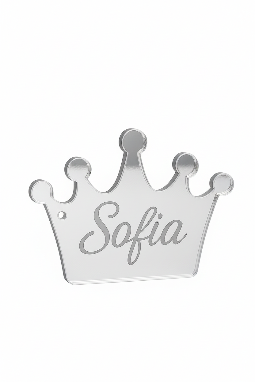 Ακρυλική κορώνα καθρέφτης ασημί plexiglass με χάραξη ονόματος για DIY κατασκευές