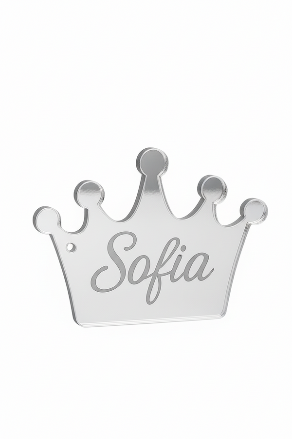 Ακρυλική κορώνα καθρέφτης ασημί plexiglass με χάραξη ονόματος για DIY κατασκευές