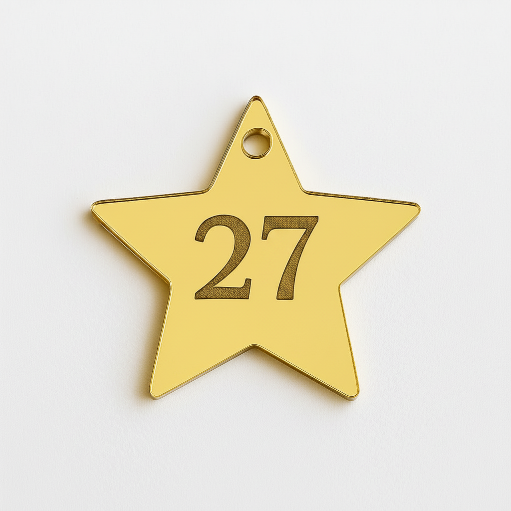 Μικρό αστέρι 3cm από χρυσό καθρέφτη με χάραξη “27” και επιλογή τρύπας So Cute Cut