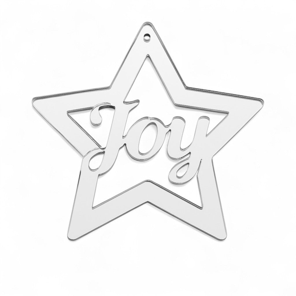 Αστέρι Joy 8cm από ασημί καθρέφτη plexiglass για γούρια, χριστουγεννιάτικα στολίδια και χειροποίητες δημιουργίες.