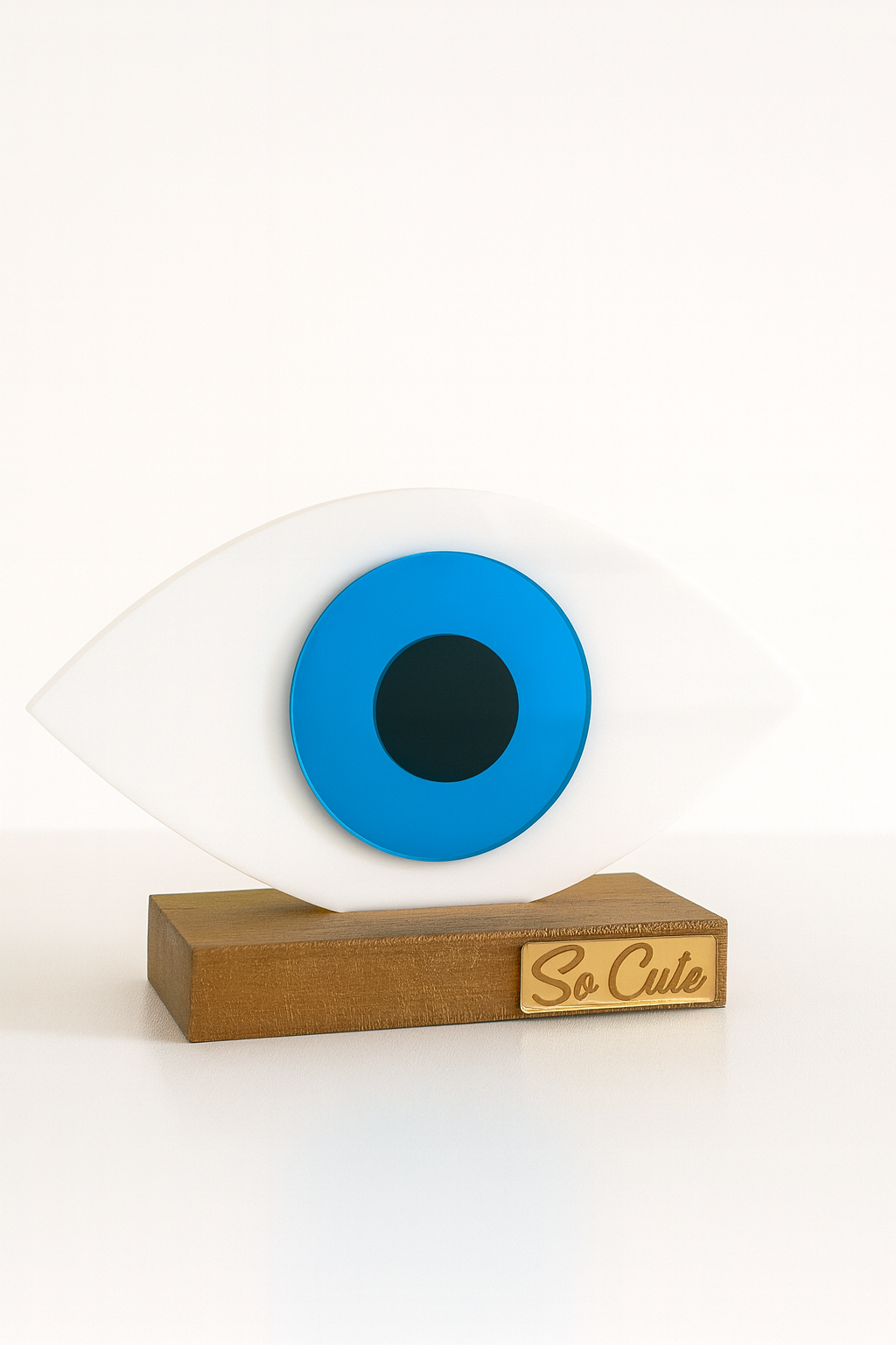 Γούρι Οβάλ Μάτι Plexiglass σε Ξύλινη Βάση – Μπλε - So Cute by Dimi