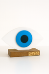 Γούρι Οβάλ Μάτι Plexiglass σε Ξύλινη Βάση – Μπλε - So Cute by Dimi