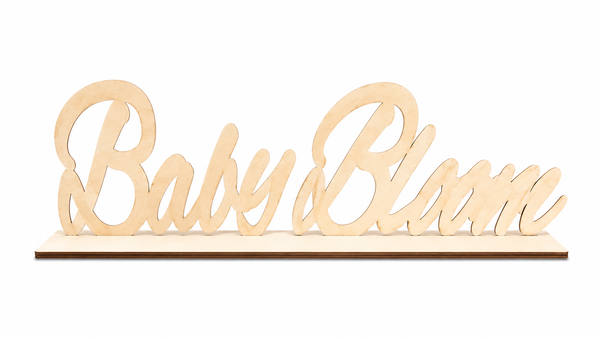 Σημύδα επιτραπέζια επιγραφή Baby Bloom με βάση από λακαριστό ξύλο 70 εκατοστών για παιδικό δωμάτιο και βάπτιση