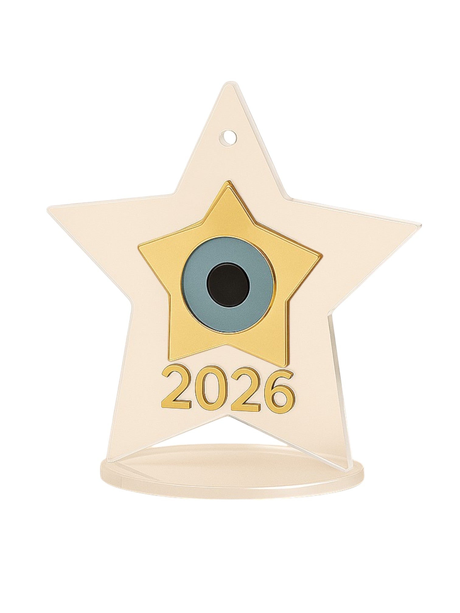 Γούρι “Αστέρι 2026” Plexiglass με Μάτι – Σε 4 χρώματα | Επιτραπέζιο & Κρεμαστό