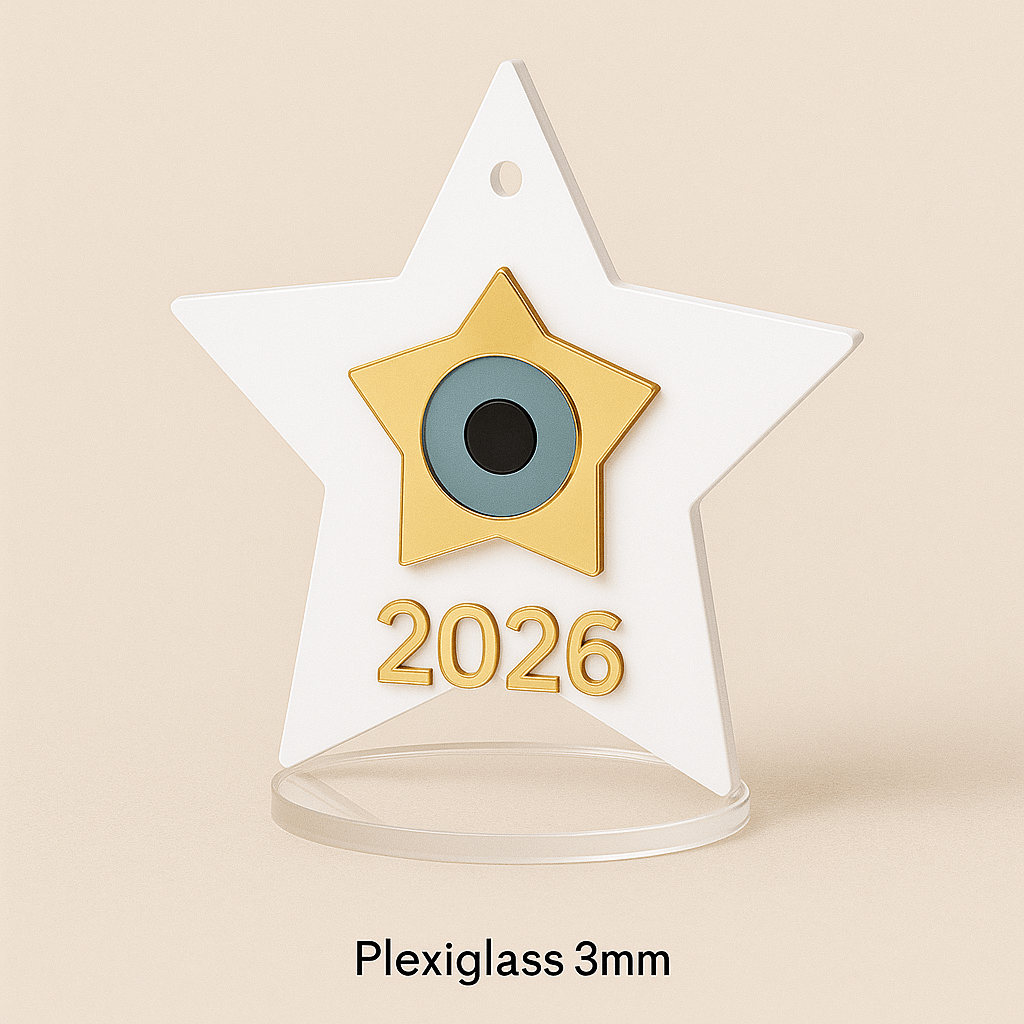 Γούρι “Αστέρι 2026” Plexiglass με Μάτι – Σε 4 χρώματα | Επιτραπέζιο & Κρεμαστό