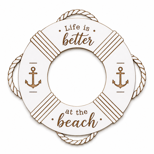 Beach Lifebuoy Sign διακοσμητικό σωσίβιο από MDF για beach house διακόσμηση, summer crafts και ναυτικές δημιουργίες | So Cute Cut