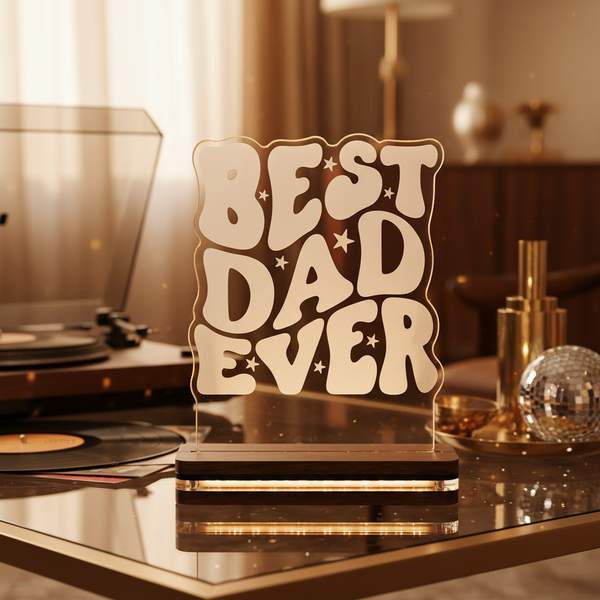 Φωτιστικό LED plexiglass Best Dad Ever με  χάραξη