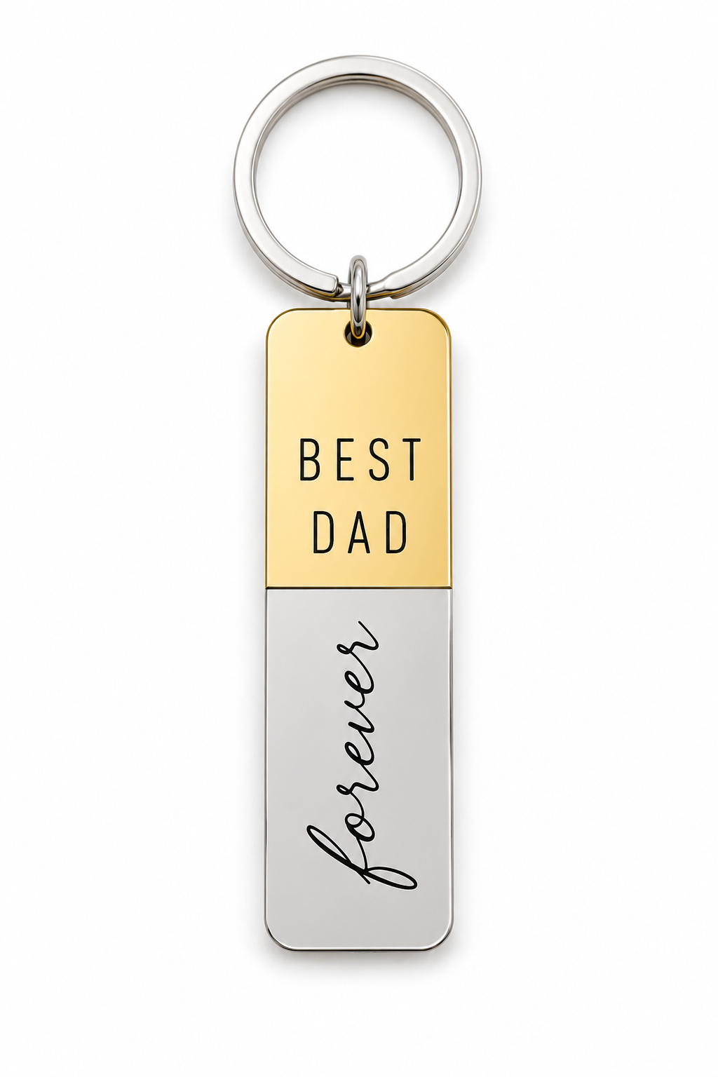 Μπρελόκ Best Dad Forever από χρυσό και ασημί καθρέφτη plexiglass με premium color block σχεδιασμό