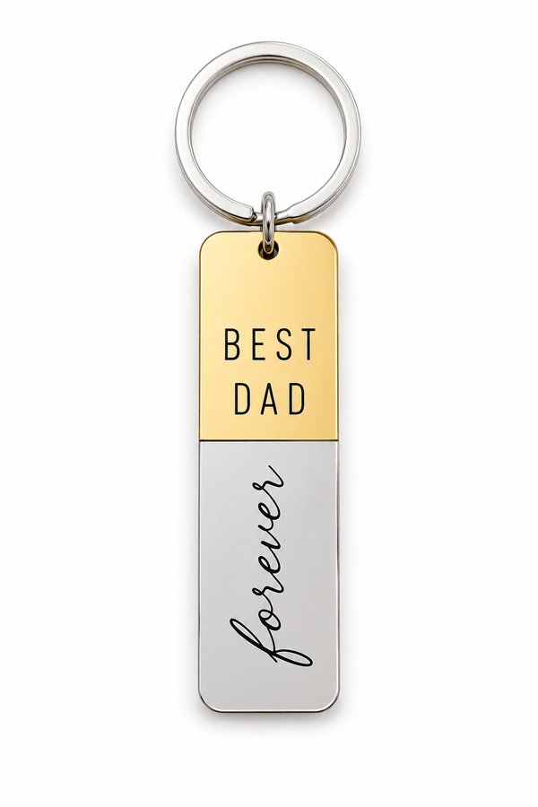 Μπρελόκ Best Dad Forever από χρυσό και ασημί καθρέφτη plexiglass με premium color block σχεδιασμό