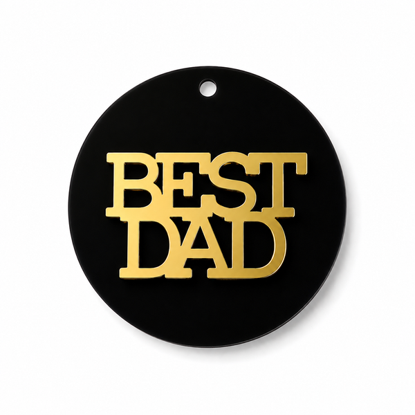 Στρογγυλό plexiglass στοιχείο Best Dad 6cm με χρυσό καθρέφτη σε μαύρο, μπλε και σκούρο γκρι χρώμα για μπρελόκ και χειροποίητες κατασκευές So Cute Cut.