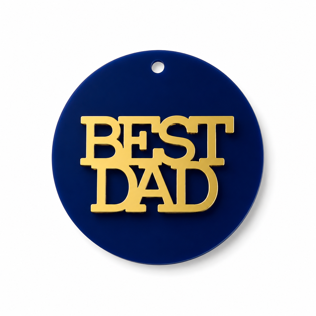 Στρογγυλό plexiglass στοιχείο Best Dad 6cm με χρυσό καθρέφτη σε μαύρο, μπλε και σκούρο γκρι χρώμα για μπρελόκ και χειροποίητες κατασκευές So Cute Cut.